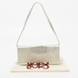 مملوكة مسبقًا MICHAEL Michael Kors Silver Lizard Embossed Leather Tilda Clutch Bag