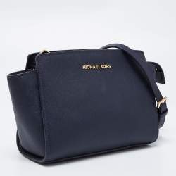 Pre Owned MICHAEL Michael Kors Blue Saffiano Leather Small Selma Crossbody Bag
