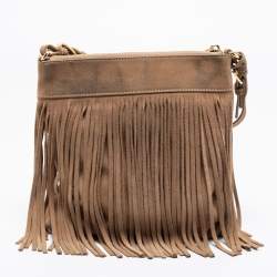 Pre Owned MICHAEL Michael Kors Beige Suede Fringe Billy Shoulder Bag