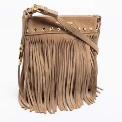 Pre Owned MICHAEL Michael Kors Beige Suede Fringe Billy Shoulder Bag