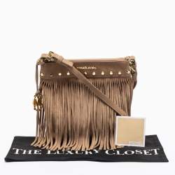 Pre Owned MICHAEL Michael Kors Beige Suede Fringe Billy Shoulder Bag