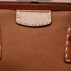 Pre Owned MICHAEL Michael Kors Brown Grained Leather Frame Satchel