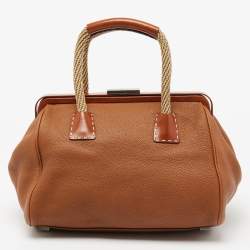 Pre Owned MICHAEL Michael Kors Brown Grained Leather Frame Satchel