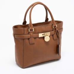 Pre Owned MICHAEL Michael Kors Brown Saffiano Leather Medium Hamilton Traveler Tote