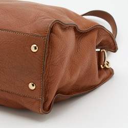 Pre Owned حقيبة يد مايكل مايكل كورس هاميلتون جلد بني مزينة بلوحة معدنية