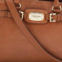 Pre Owned حقيبة يد مايكل مايكل كورس هاميلتون جلد بني مزينة بلوحة معدنية