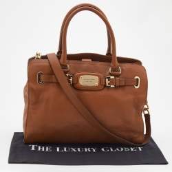 Pre Owned حقيبة يد مايكل مايكل كورس هاميلتون جلد بني مزينة بلوحة معدنية