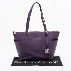 Pre Owned حقيبة يد توتس مايكل مايكل كورس جيت سيت جلد بنفسجي سحاب علوي متوسطة