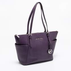 Pre Owned حقيبة يد توتس مايكل مايكل كورس جيت سيت جلد بنفسجي سحاب علوي متوسطة