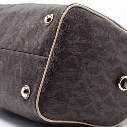 Pre Owned MICHAEL Michael Kors Brown/Beige Signature Coated Canvas and Leather Grayson Boston Bag