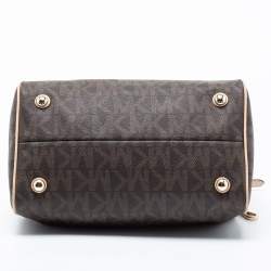 Pre Owned MICHAEL Michael Kors Brown/Beige Signature Coated Canvas and Leather Grayson Boston Bag