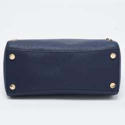 Pre Owned MICHAEL Michael Kors Navy Blue Leather Studded Ciara Satchel