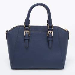 Pre Owned MICHAEL Michael Kors Navy Blue Leather Studded Ciara Satchel