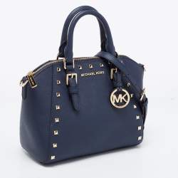 Pre Owned MICHAEL Michael Kors Navy Blue Leather Studded Ciara Satchel