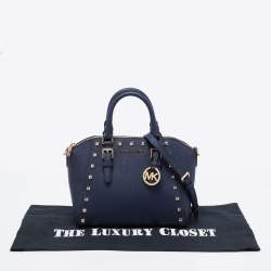 Pre Owned MICHAEL Michael Kors Navy Blue Leather Studded Ciara Satchel
