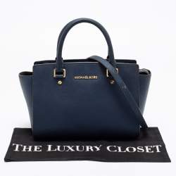 Pre Owned MICHAEL Michael Kors Navy Blue Leather Medium Selma Satchel
