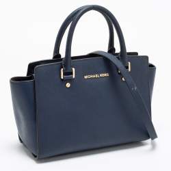 Pre Owned MICHAEL Michael Kors Navy Blue Leather Medium Selma Satchel