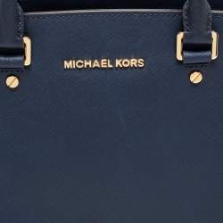 Pre Owned MICHAEL Michael Kors Navy Blue Leather Medium Selma Satchel