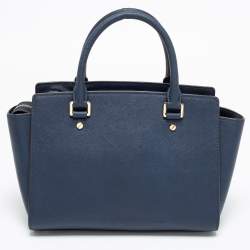 Pre Owned MICHAEL Michael Kors Navy Blue Leather Medium Selma Satchel