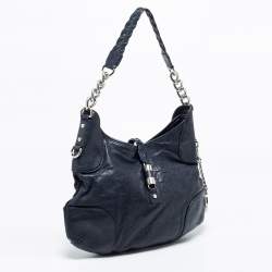 مملوكة مسبقًا MICHAEL Michael Kors Navy Blue Leather Braided Flap Hobo