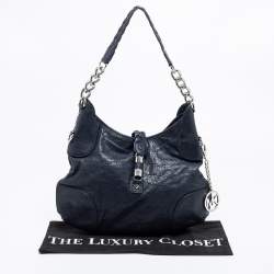 مملوكة مسبقًا MICHAEL Michael Kors Navy Blue Leather Braided Flap Hobo