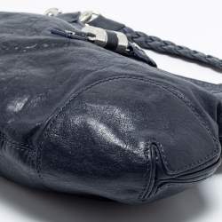 مملوكة مسبقًا MICHAEL Michael Kors Navy Blue Leather Braided Flap Hobo