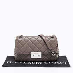 Pre Owned Michael Kors Dark Beige Quilted Leather Sloan Shoulder Bag