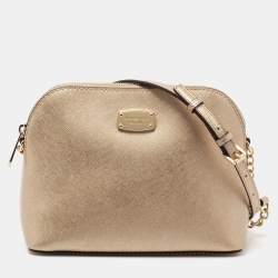 Pre Owned MICHAEL Michael Kors Gold Leather Cindy Shoulder Bag