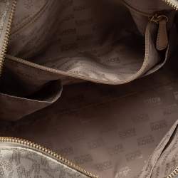 Pre Owned MICHAEL Michael Kors White/Beige Signature Coated Canvas and Leather Grayson Boston Bag