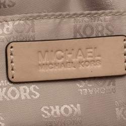 Pre Owned MICHAEL Michael Kors White/Beige Signature Coated Canvas and Leather Grayson Boston Bag