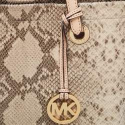 مملوكة مسبقًا MICHAEL Michael Kors Beige Python Embossed Leather Shopper Tote