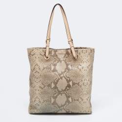 مملوكة مسبقًا MICHAEL Michael Kors Beige Python Embossed Leather Shopper Tote