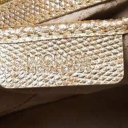 Pre Owned MICHAEL Michael Kors Metallic Gold Lizard Embossed Leather Large Selma Tote