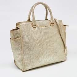 Pre Owned MICHAEL Michael Kors Metallic Gold Lizard Embossed Leather Large Selma Tote