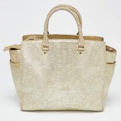 Pre Owned MICHAEL Michael Kors Metallic Gold Lizard Embossed Leather Large Selma Tote