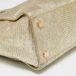 Pre Owned MICHAEL Michael Kors Metallic Gold Lizard Embossed Leather Large Selma Tote