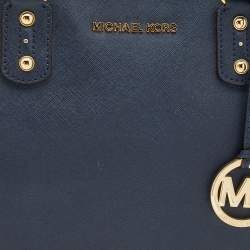 Pre Owned MICHAEL Michael Kors Navy Blue Saffiano Leather Zip Satchel
