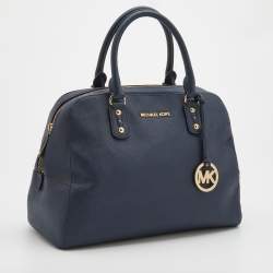 Pre Owned MICHAEL Michael Kors Navy Blue Saffiano Leather Zip Satchel