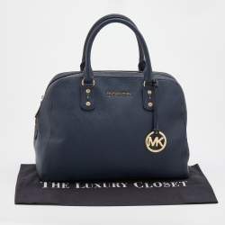 Pre Owned MICHAEL Michael Kors Navy Blue Saffiano Leather Zip Satchel