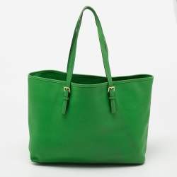 Pre Owned Michael Kors Green Saffiano Leather Large Jet Set Travel Tote