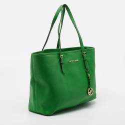 Pre Owned Michael Kors Green Saffiano Leather Large Jet Set Travel Tote