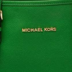 Pre Owned Michael Kors Green Saffiano Leather Large Jet Set Travel Tote