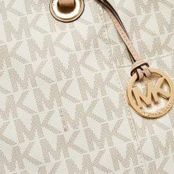 مملوكة مسبقًا MICHAEL Michael Kors White Signature Coated Canvas and Leather Jet Set East West Tote