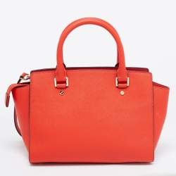 Pre Owned MICHAEL Michael Kors Orange Leather Medium Selma Satchel