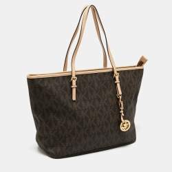 مملوكة مسبقًا حقيبة يد توتس مايكل كورس جيت ست جلد وكانفاس مقوى بشعار الماركة بيج/بني متوسطة  