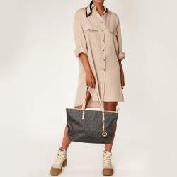 مملوكة مسبقًا حقيبة يد توتس مايكل كورس جيت ست جلد وكانفاس مقوى بشعار الماركة بيج/بني متوسطة  