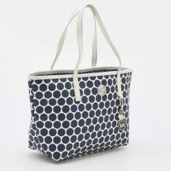 Pre Owned MICHAEL Michael Kors Blue/White Polka Dot Coated Canvas Small Travel Tote