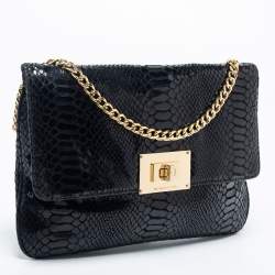 مملوكة مسبقًا MICHAEL Michael Kors Black Python Embossed  Leather Turnlock Crossbody Bag