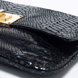 مملوكة مسبقًا MICHAEL Michael Kors Black Python Embossed  Leather Turnlock Crossbody Bag