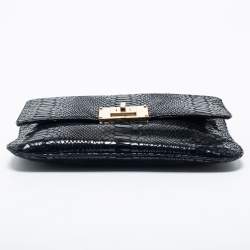 مملوكة مسبقًا MICHAEL Michael Kors Black Python Embossed  Leather Turnlock Crossbody Bag